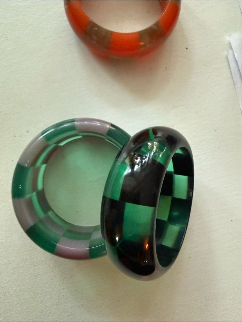 Antique Green Checker lucite  Bangle Bracelet - Women Jewelry